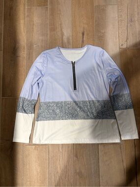 Light Lavender & White Zip-Detail Long Sleeve Top